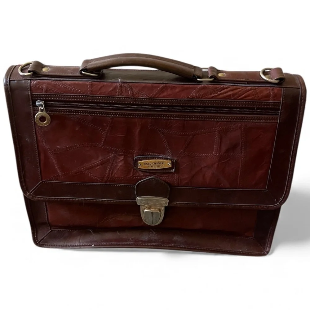 M.C. Vintage GENUINE‎ LEATHER Handbag Briefcase Messenger Patent Leather - Picture 2 of 11